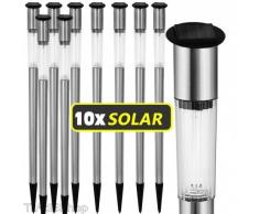 TrAdE shop Traesio 10 LAMPADE DA GIARDINO RICARICA SOLARE IN ACCIAIO INOSSIDABILE TECNOLOGIA A LED