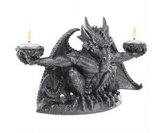 Design Toscano CL4432 Candelabro Drago Oscuro del Giudizio, Grigio, 10x30.5x19 cm