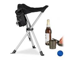 Relaxdays Sgabello a Tre Gambe, Piedi, Pieghevole, per Giardino, Campeggio, Pesca, Nero, 4 cm
