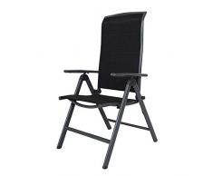 Chicreat Korfu Sedia pieghevole in alluminio, colore nero, 67 x 59 x 114 cm