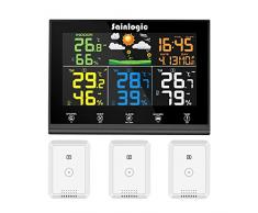 sainlogic - Stazione Meteo Radio con 3 sensori Esterni, previsioni Meteo, Display a Colori, termometro Radio igrometro con sensore Esterno