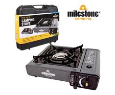 Milestone - Fornello a Gas Portatile da Campeggio, Colore Nero