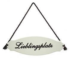 Dehner Cartello da Giardino Lieblingsplatz, ca. 30,5 x 10,5 x 0,3 cm, in Acciaio, Bianco/Beige.
