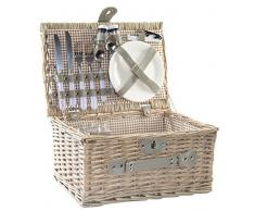 Zanvic PKO Cestino da Picnic in Vimini e Porcellana, 38 x 27 x 19 cm, Bianco, 38.0 x 27.0 x 19.0 cm