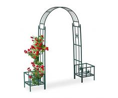 Relaxdays Arco per Rose con Fioriere, in Metallo, Resistente alle Intemperie, da Giardino, HLP 226 x 204 x 43 cm, Verde, Scuro