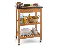 Tennessee Carrello da Cucina Portavivande Trolley 3 piani Bambù Granito