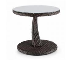 Tabula Tavolino 50cm Vetro Polyrattan Alluminio Bicolore Marrone
