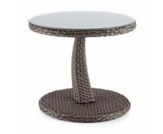Tabula Tavolino 50 Cm Piano in Vetro Polyrattan Alluminio Bicolore Grigio Talpa