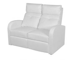 Tidyard Divano Chesterfield a 2 Posti Recilabile in Ecopelle Bianca con Poggiapiedi,Poltrona Cinema Reclinabile a 2 posti Pelle Artificiale Bianca con Poggiapiedi