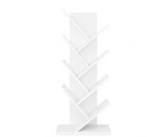 Homfa Mensola Libreria di Legno, Scaffale Espositore Porta Libri o CD, Scaffalatura Albero Decorato per Studio o Ufficio, 48 x 23.5 x 115.8 cm (Bianco)