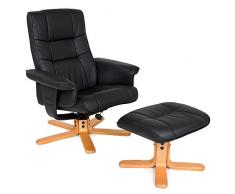 TecTake Poltrona TV relax reclinabile con poggiapiedi ecopelle con piedini in legno - modelli differenti - (Piedi: Legno/finitura naturale (No. 401058))