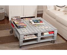 Castagnetti 1928 Pallet Tavolino Doppio con Ruote, Legno Abete, Cenere