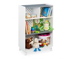 Relaxdays Scaffale per la Cameretta dei Bambini, Mobile a 4 Scomparti Aperti, Libri e Giochi, 90x60x30 cm, Bianco Grigio
