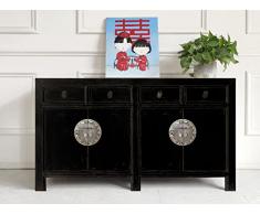 OPIUM OUTLET Cassettiera cinese credenza armadio credenza buffet armadio matrimonio stile coloniale vintage stile shabby chic (nero)