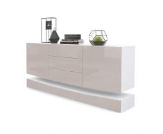 Vladon Madia Cabinet City, Struttura in bianco opaco/Frontale in grigio sabbia lucido