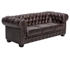 Woodkings® Chesterfield Divano da Ufficio a 3 posti, in Vera Pelle, Stile Vintage, Colore: Marrone