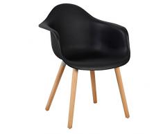 WOLTU BH37sz-1 Sedie per Sala da Pranzo Sedia Cucina Ristorante Seggiola Poltrona Sgabello con Schienale Braccioli Plastica Gambe di Faggio Moderno Nero 1 Pezzo