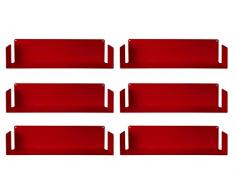 TEEbooks Muro-Set di 6 mensole, Acciaio, Rosso, 60 x 15 x 15 cm