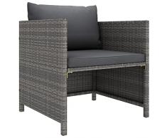 Gecheer Poltrona,Sedia,da Giardino,per Esterno,in Polyrattan,Grigio,e Acciaio,60x60x60 cm,Sedia da Giardino in Polyrattan con Cuscini,Poltrona da Esterno in Rattan,Poltrona in Rattan