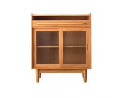 Credenza moderna in legno massello Buffet Storage Cabinet Consolle con 2 ante in vetro, 1 cassetto, per soggiorno, cucina