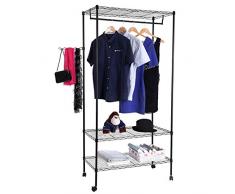 Songmics Scaffale Attaccapanni Stand Appendiabiti Nero Con Rotelle 3 Ripiani Regolabili 90 x 45 x 185 cm LGR45P