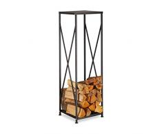 Relaxdays 10022303 Porta-Legna da Interno, Scaffale per Legna Camino, Caminetto, Acciaio, HxLxP: 111x34x34 cm, Nero