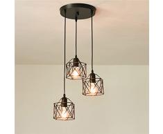 3 Luci Lampadario a Sospensione Industriale E27 Nero Geometrico a Semi-Incasso Apparecchio di Illuminazione a Soffitto per Cucina, Sala da Pranzo, Corridoio, Porta (Lampadina Non Inclusa)