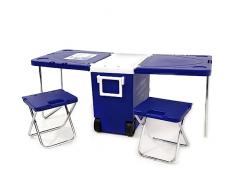 Tavolo pic-nic con frigo da 28 litri e 2 sgabelli blu tavolino richiudibile campeggio portatile per mare spiaggia giardino