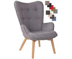 CLP Poltrona Soggiorno con Orecchie Durham in Stoffa E Legno di Faggio I Sedia Lounge Salotto Design Ispirazione Chesterfield, Colore:Grigio