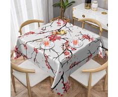 Tovaglia rotonda in poliestere lavabile con fiori di ciliegio, perfetta per tavoli da buffet, feste, cene di vacanza, 131 x 124 cm.