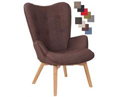 CLP Poltrona Soggiorno con Orecchie Durham in Stoffa E Legno di Faggio I Sedia Lounge Salotto Design Ispirazione Chesterfield, Colore:Marrone