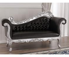 Simone Guarracino Luxury Design Dormeuse Alejandra Stile Barocco Moderno Divano Chaise Longue Foglia Argento Ecopelle Nera Bottoni Crystal SW