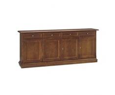 Mar.c.a. Design - Credenza Soggiorno, Legno di Pioppo Noce Scuro Elegante Shabby Chic, Credenza Arte Povera, Mobile Soggiorno con 4 Porte Made in Italy - Mis. 205x42x86h