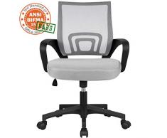 Yaheetech Sedia da Scrivania Ufficio Ergonomica Reclinabile Girveole in Rete Traspirante Altezza Regolabile con Braccioli e Rotelle Direzionale Grigio