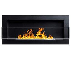 Caminetto a bioetanolo da parete, 900 x 400 mm, nero opaco + vetro con supporto (testato TÜV - Rheinland)