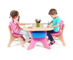 COSTWAY Set Tavolo e Sedie per Bambini, 1 Tavolino e 2 Sedie, Capacità di Peso 80kg, Contenitore Smontabile, Facile da Montare, Colorato (Rosa)
