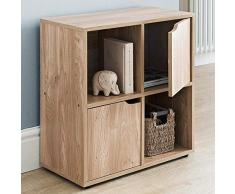 BAKAJI Mobile Armadio Libreria Bassa Design Cubo Moderno Mobiletto Armadietto Scaffale con 4 Ripiani e 2 Ante Dimensione 60 x 29 cm Arredamento Casa Soggiorno Salotto (Acero)