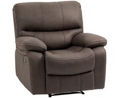 homcom Poltrona Relax con Poggiapiedi, Poltrona Reclinabile Manuale, Rivestimento in Microfibra e Imbottitura Extra, 97x99x96cm, Marrone