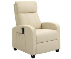 homcom Poltrona Relax Massaggiante con 8 Modalità e 5 Intensità, Poltrona Reclinabile con Poggiapiedi e Telecomando, Similpelle PU, Crema