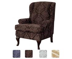 Jacquard Coprisedili Wingback,Poliestere Decorativo Fodera Per Sedia A Orecchioni Elasticizzato Caratteristica Morbida Sedia Poltrona Universale Divano Protector Mobili Elastico-Marrone-2 Pezzo
