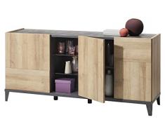 COMPOSAD | Madia della Linea VITTORIA con 3 Ante 1 Vano e 2 Ripiani, Credenza Soggiorno Moderna, Mobile Ingresso, Dimensioni (LxAxP) 180x84x45 cm, Colore Rovere e Grigio Tadao, Made in Italy
