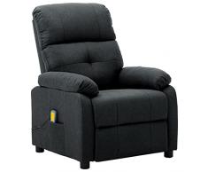 vidaXL Poltrona TV Massaggiante Reclinabile Grigio Scuro in Tessuto