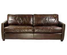 Divano lounge a 3 posti, stile vintage, in vera pelle, colore: marrone scuro