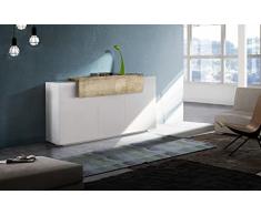 Dmora Bianco Lucido e Pero Credenza Moderna a 4 Ante con ribalta, Made in Italy, Madia da Cucina, Buffet di Design da Soggiorno, cm 160x45h86, Colore
