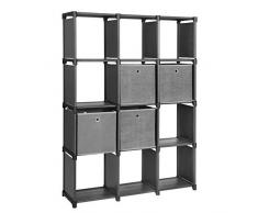 SONGMICS Scaffale Fai da Te con 4 Scatole 12 Cubi Libreria e Scarpiera Multifunzionale Robusta Struttura Modulare Metallica Include Martello di Gomma 105 x 30 x 140 cm (L x P x A) Nero LSN34BK