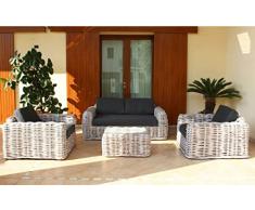 Salotto da Giardino in Rattan Divano due Poltrone Tavolino Grigio WI806902-LGRE