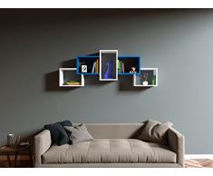 Homidea Bold Mensola da Muro - Mensola Parete - Mensola Libreria - Scaffale pensile per Studio/Soggiorno in Design Moderno (Bianco/Blu)