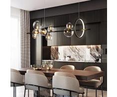TOT ELECTRIC Lampadario a sospensione 7 sfere G9 bolle trasparenti in vetro luce con cerchio da soffitto nero argento design Sala Appeso moderno (Argento)