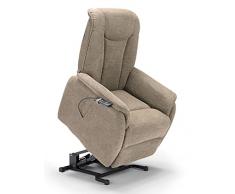 REDÒKASA New Boston poltrona relax in tessuto con doppio motore movimento elettrico con funzione alzapersona, reclinabile e posizione TV (Fango)