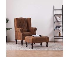 SKM Poltrona Chesterfield e Pouf Marrone Similpelle Scamosciata